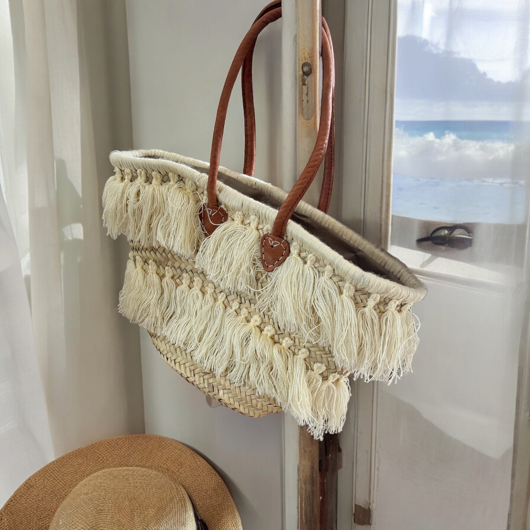 Jamila Accessories Moroccan/Boho Style Cream Beach Bag