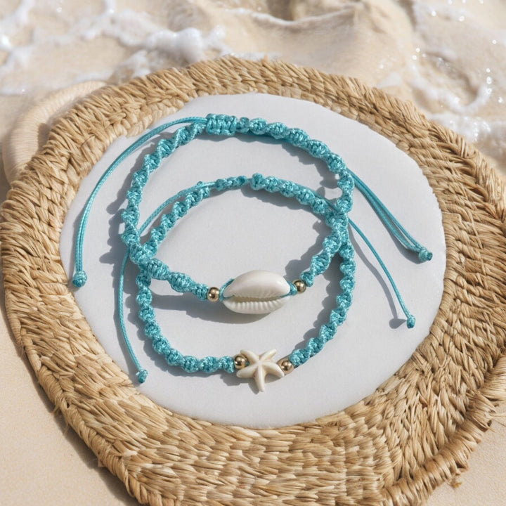Jamila Accessories 2pc Bohemian Turquoise Starfish & Natural Shell Pendant Anklet